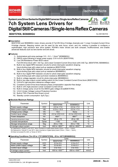 ROHM BD6757KN / BD6889GU Motor Driver Datasheet - cover page