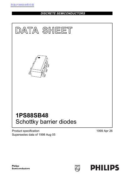 Philips 1PS88SB48 Schottky Barrier Diodes Product Specification - cover page