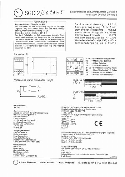 Scharco Elektronik SGCI2/SGKAE5 Electronic Time Relay Data Sheet - cover page