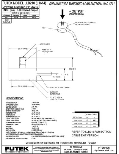 FUTEK MODEL LLB210(L1614) Data Sheet - cover page