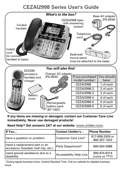 Uniden CEZAI2998 Series Corded Telephone User Manual - cover page