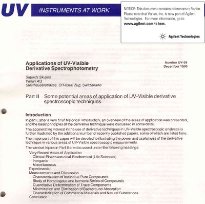 Agilent DMS 200 UV-Visible Derivative Spectrophotometry Applications Part II - cover page