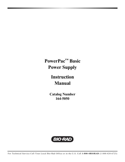 Bio‑Rad PowerPac Basic Power Supply 164-5050 Instruction Manual - cover page