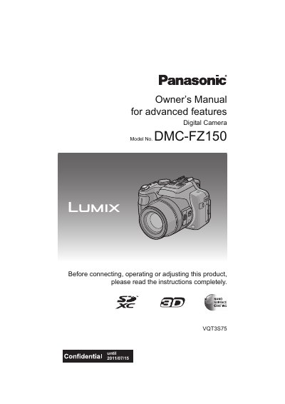 Panasonic DM-CFZ150 Digital Camera Owner's Manual - cover page