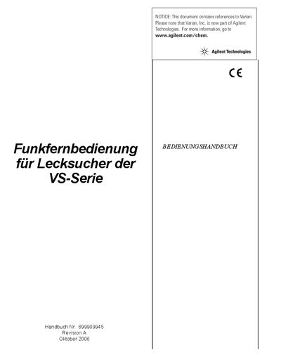 Agilent VS Series Leak Detector Wireless Remote Control User Manual - cover page