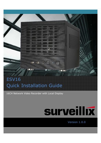 Toshiba ESV16 16CH Network Video Recorder Quick Installation Guide