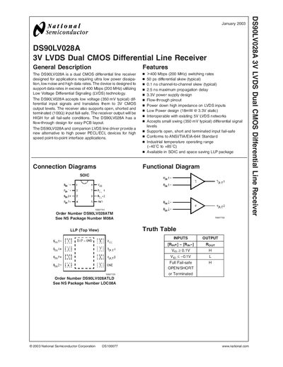 National Semiconductor DS90LV028A Datasheet - cover page