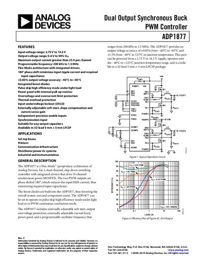 Analog Devices ADP1877 Dual Output Synchronous Buck PWM Controller Datasheet - cover page