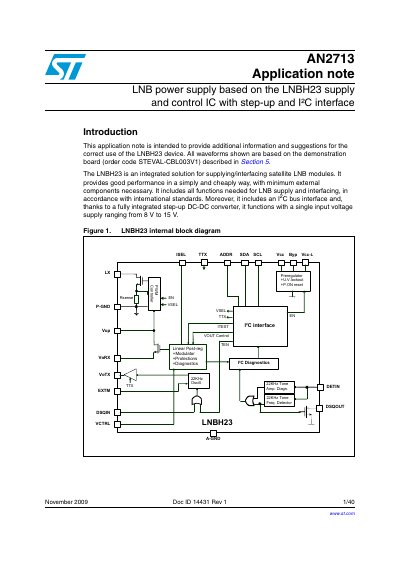 STMicroelectronics LNBH23 Application Note AN2713 - cover page