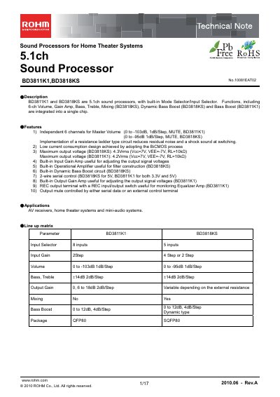 ROHM BD3811K1 & BD3818KS Datasheet - cover page