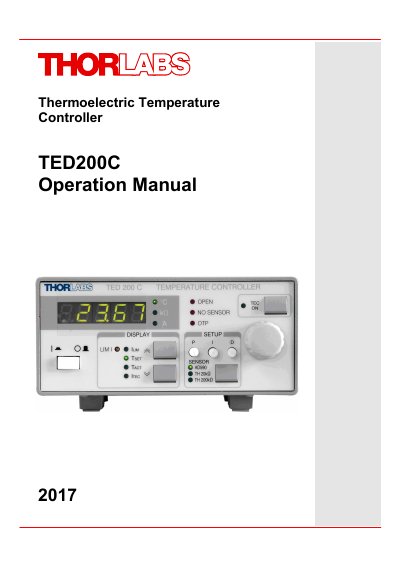 Thorlabs TED200C Thermoelectric Temperature Controller Operation Manual - cover page
