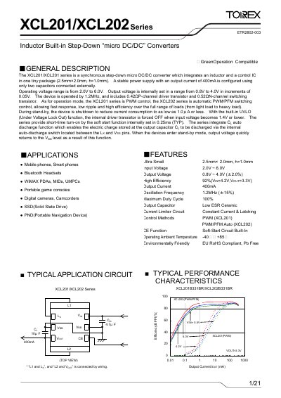 Torex XCL201/XCL202 Series Inductor Built-in Step-Down Micro DC/DC Converters Datasheet - cover page