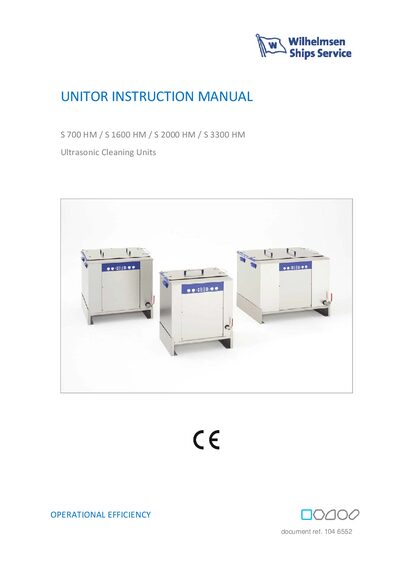 UNITOR S 700 HM / S 1600 HM / S 2000 HM / S 3300 HM Ultrasonic Cleaning Units Instruction Manual - cover page