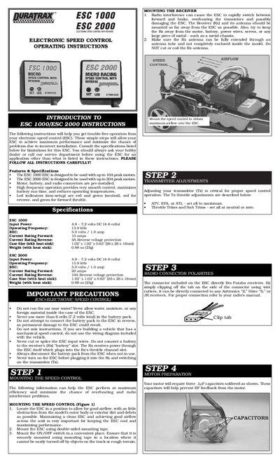 DuraTrax ESC 1000/2000 Operating Instructions - cover page