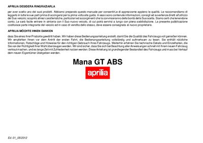 Aprilia Mana GT ABS Owner's Manual - cover page