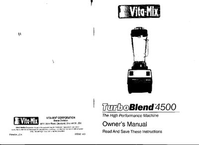 Vita-Mix TurboBlend 4500 Performance Machine Owner's Manual - cover page