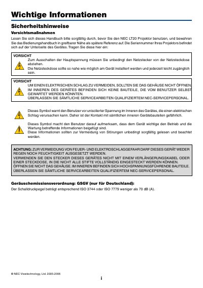 NEC LT20 Projector User Manual - cover page