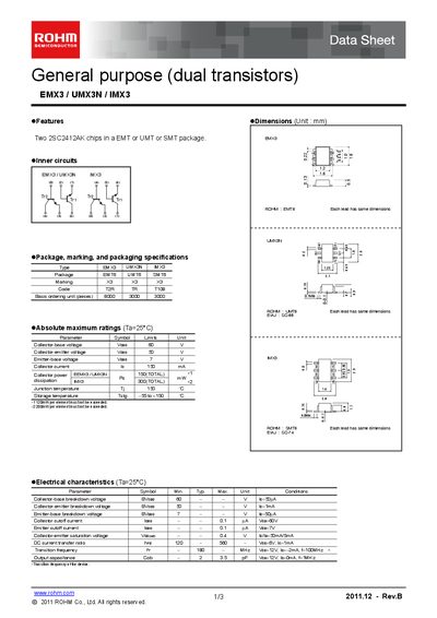 ROHM EMX3/UMX3N/IMX3 Datasheet - cover page