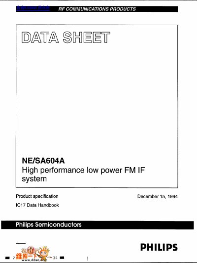 Philips NE/SA604A High Performance Low Power FM IF System Datasheet - cover page