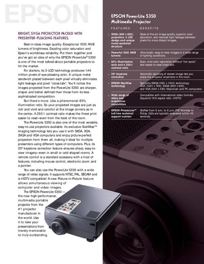 Epson PowerLite 5350 Projector Product Leaflet - cover page