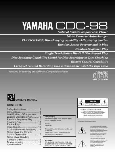 YAMAHA CDC-98 user manual - cover page