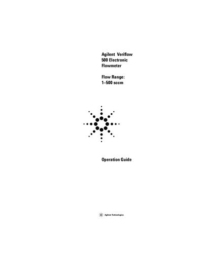 Agilent Veriflow 500 Electronic Flowmeter Operation Guide - cover page