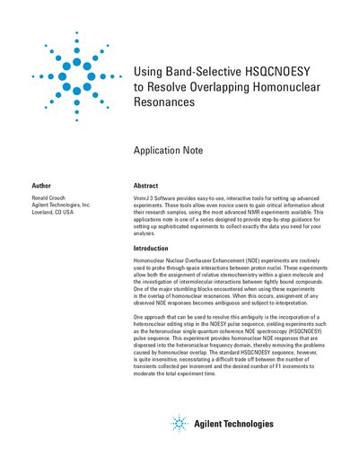 Agilent VnmrJ 3 Band-Selective HSQCNOESY Application Note - cover page