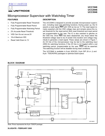 UNITRODE UCC1946/UCC2946/UCC3946 Microprocessor Supervisor Datasheet - cover page