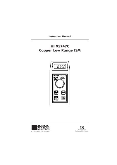 Hanna Instruments HI 95747C Copper Low Range ISM Instruction Manual
