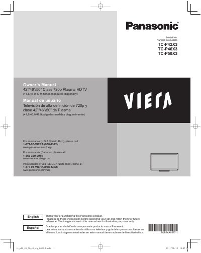 Panasonic TC-P42X3 TC-P46X3 TC-P50X3 user manual