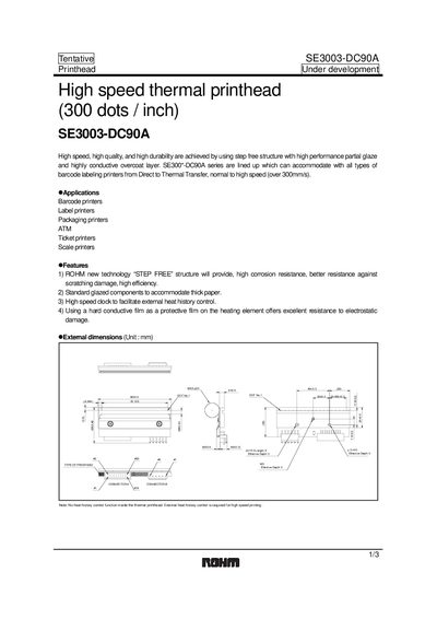 ROHM SE3003-DC90A Printhead Datasheet - cover page