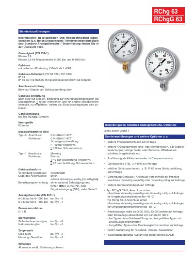 ARMATURENBAU RChg 63 / RChgG 63 Pressure Gauge Data Sheet - cover page