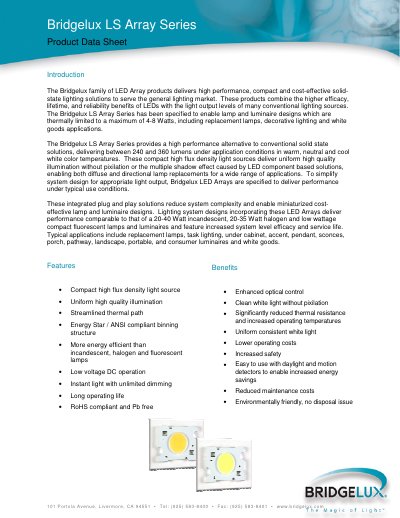 Bridgelux LS Array Series Product Data Sheet - cover page