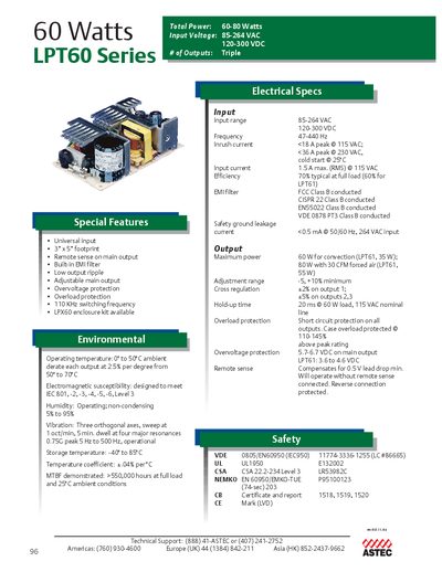 Emerson LPT60 Series 60‑80 W Power Supply Datasheet - cover page