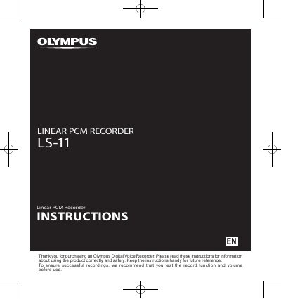 Olympus LS-11 Digital Voice Recorder User Manual - cover page