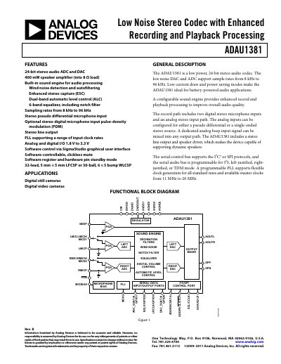 Analog Devices ADAU1381 Datasheet Rev B - cover page