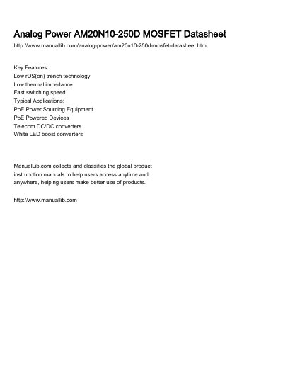 Analog Power AM20N10-250D MOSFET Datasheet - cover page