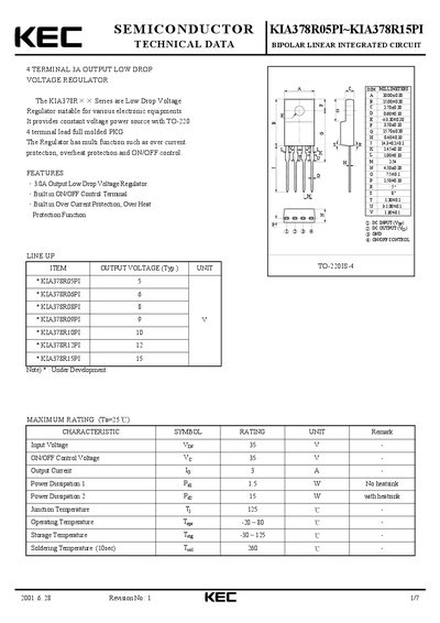 KEC KIA378R05PI KIA378R15PI DATA SHEET - cover page