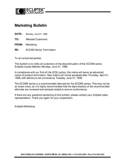 Ecliptek ECCM3 Series Termination Data Sheet - cover page