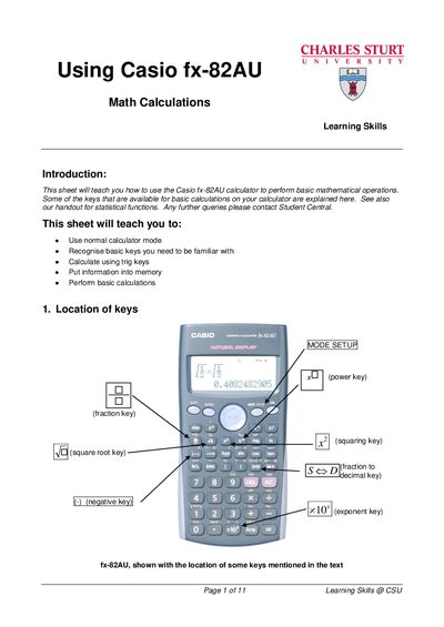 Casio fx-82AU Math Calculations Manual - cover page
