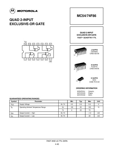 Motorola MC54/74F86 Datasheet - cover page