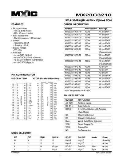 Macronix MX23C3210 Datasheet - cover page