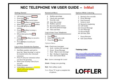 NEC InMail Voice Mail User Guide - cover page