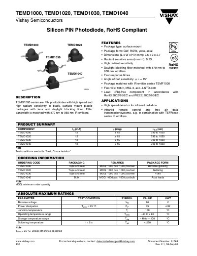 VISHAY SEMICONDUCTOR - TEMD1000 TEMD1020 TEMD1030 TEMD1040 handbook - cover page