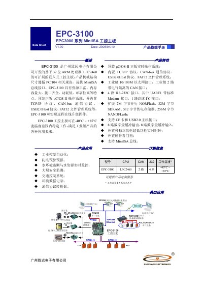 Guangzhou ZLG EPC-3100 EPC3000 series MiniISA IPC motherboard Manual