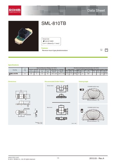 ROHM SML-810TB Phototransistor Datasheet - cover page