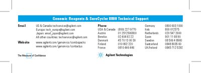 Agilent SureCycler 8800 Technical Support Contact Card - cover page