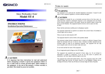 Simco ST-4 Worksurface Tester Instructions - cover page