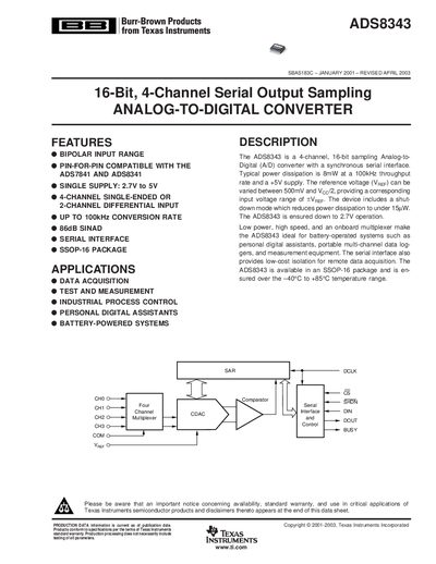 Texas Instruments ADS8343 Datasheet - cover page