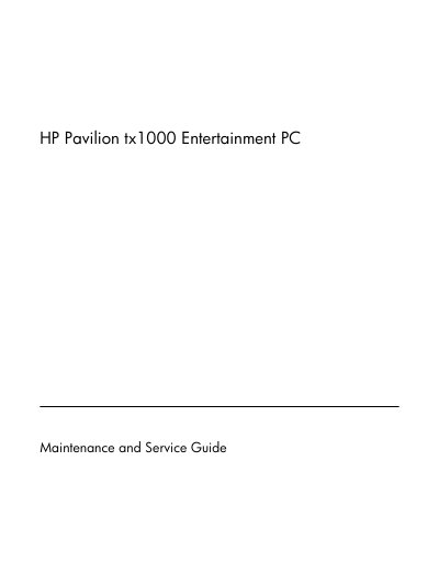 HP tx1000 Entertainment PC Maintenance and Service Guide - cover page